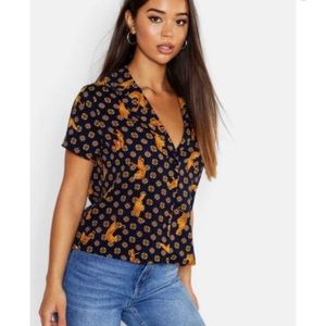 Boohoo Tiger Print Bowling Revere Collar Shirt